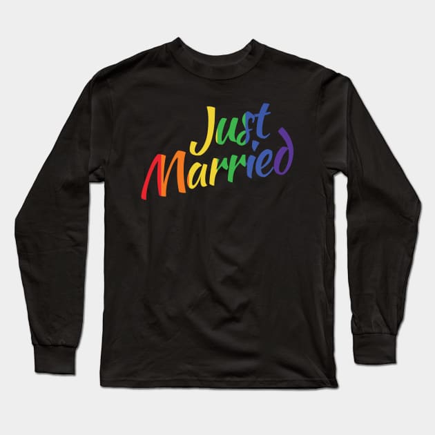 justmarried - Just Married Gay Wedding Rainbow LGBT Long Sleeve T-Shirt by Riffize